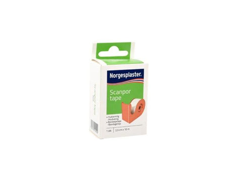 Scanpor bandasjetape hvit med dispenser 2,5cmx10m 1 stk,826941