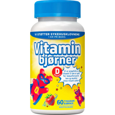 Vitaminbjørner vit-D tyggetabletter jordbærsmak 60stk, 912775