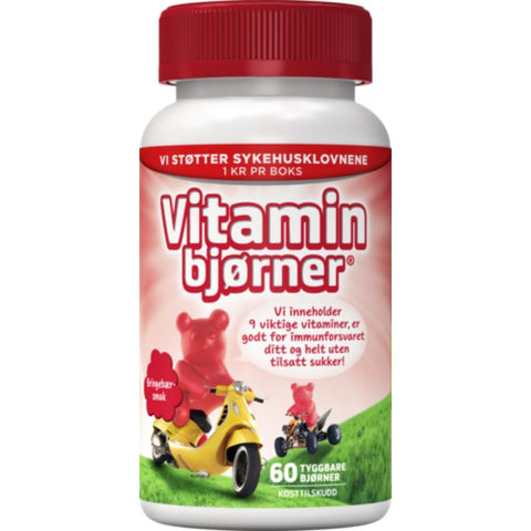 Vitaminbjørner tyggetabletter med bringebærsmak 60 stk, 986818
