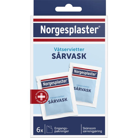 Norgesplaster sårvask våtservietter 6 stk,981274
