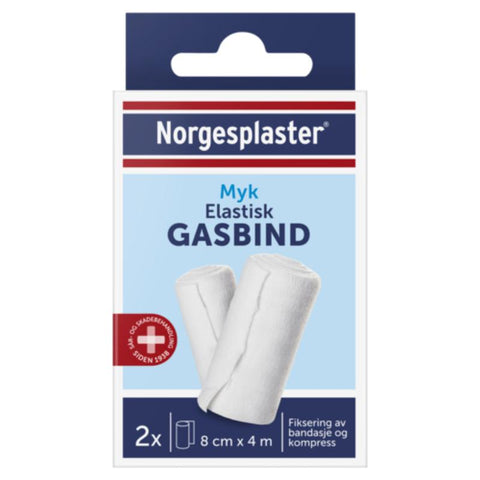 Norgesplaster elastisk gasbind 8cmx4m 2 stk,902483