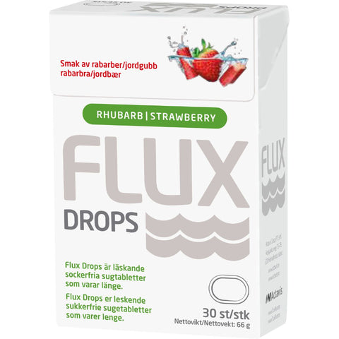 Flux Drops sugetabletter jordbær/rabarbra 30 stk, 963996