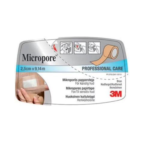 Micropore tape m/dispenser 2,5cmx9,14m brun 1stk, 946562