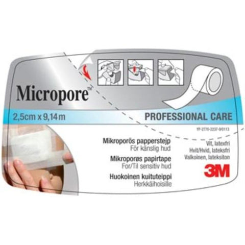 Micropore Tape, Professional Care hvit 2,5cmx9,14m m/lukket dispenser 1stk,841476