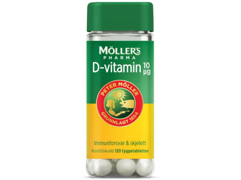 Möller's Pharma Vitamin-D 10µg 120 tyggetabletter med appelsinsmak, 848288