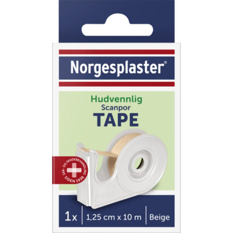 Scanpor bandasjetape beige med dispenser 1,25cmx10m 1 stk,890749